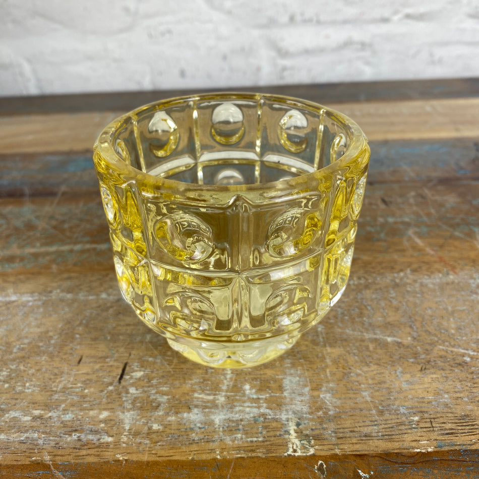 Teelichthalter gelb Glas transparent Deko mit Muster