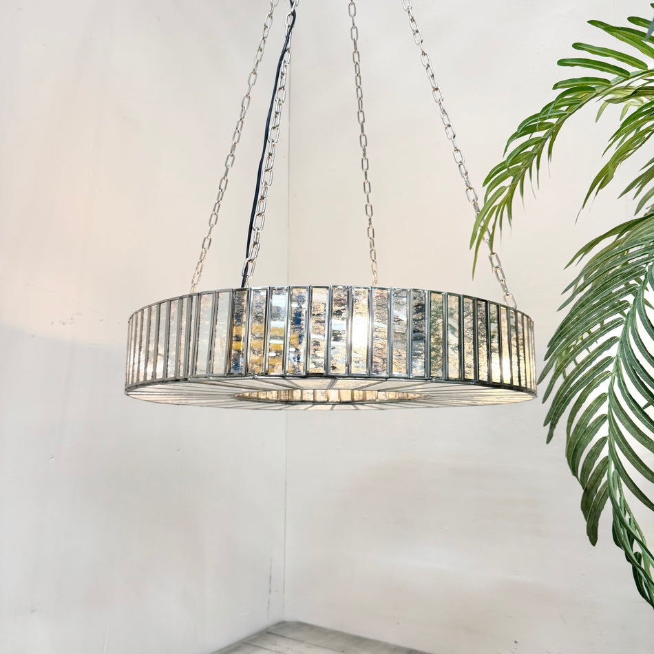 PTMD Erdan XL Design Kronleuchter Hängelampe Silber Glas Spiegel Ring Neu