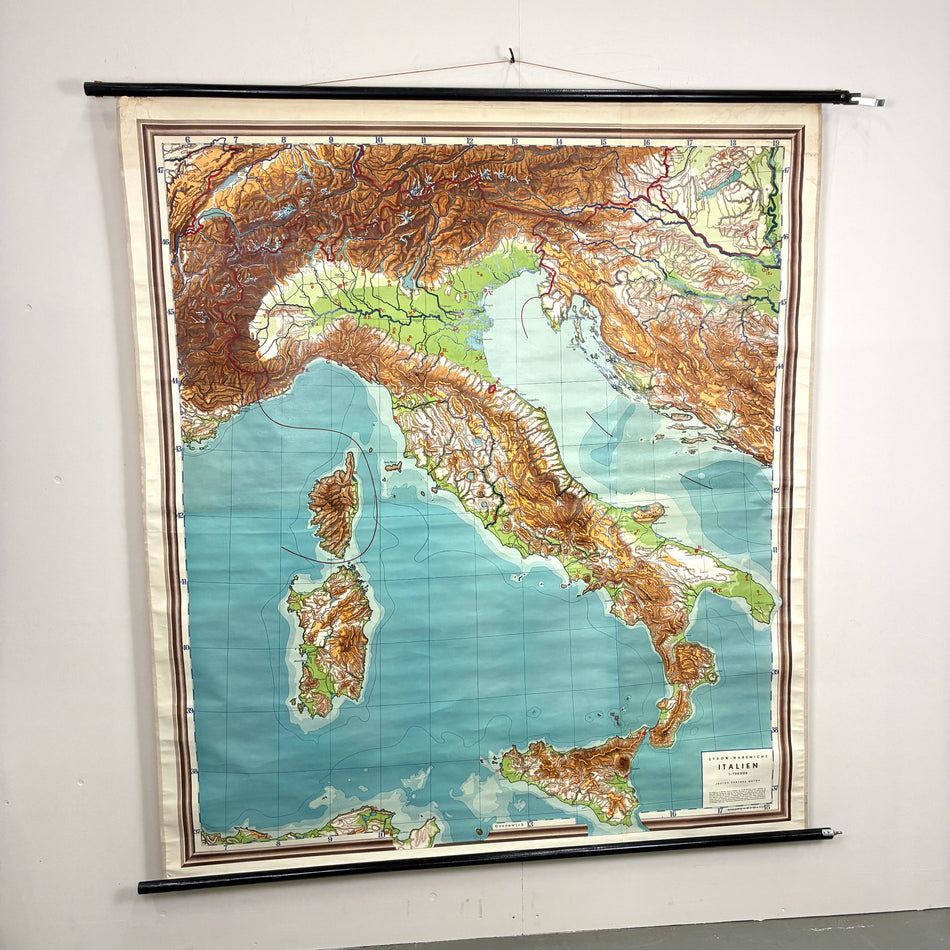 Vintage Schulkarte – Italien (Sydow-Habenicht) – Geografie Lehrtafel Rollbild