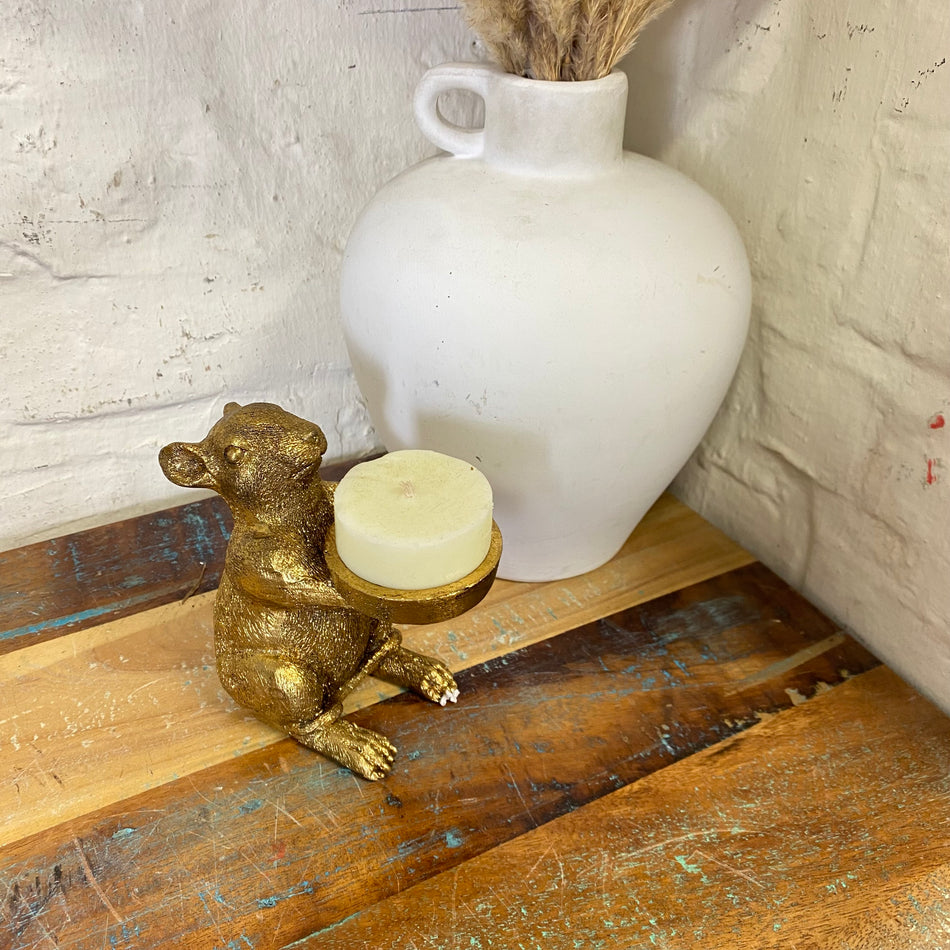 PTMD Teelichthalter Miro Maus goldfarbig Kunststoff 13,5cm