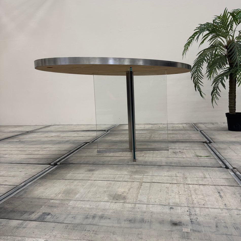 Design Esstisch Oval Glas Edelstahl Weiß gebraucht