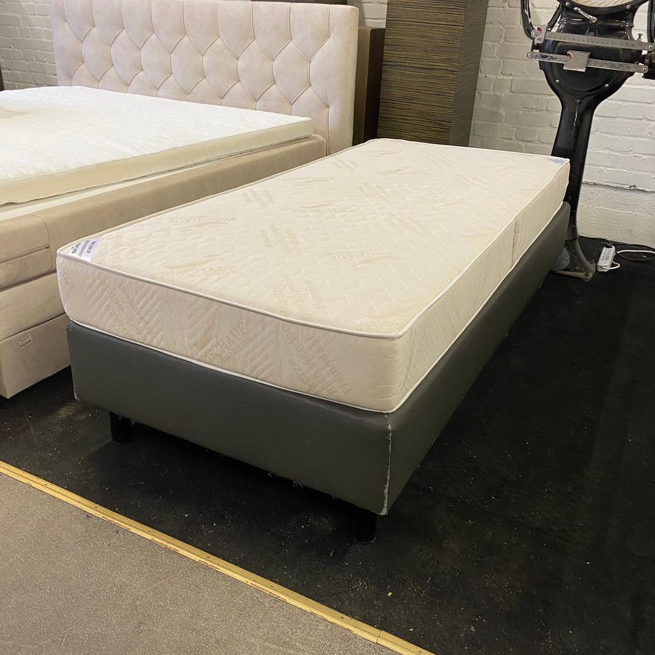 Boxspringbett 90x200 cm inkl. Matratze grau Kunstleder mit Kopfteil – bequem & stabil gebraucht