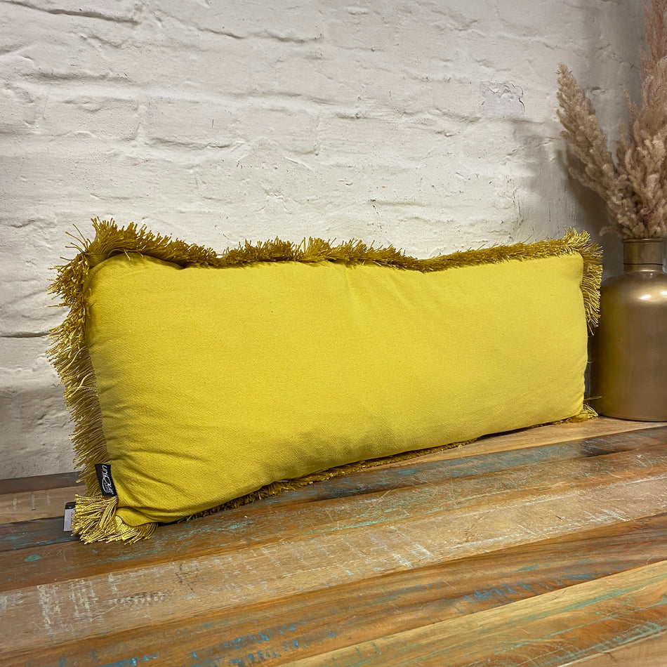 Unique Living Charlie Zierkissen gelb Fransen Dekokissen 35x90 Neuware