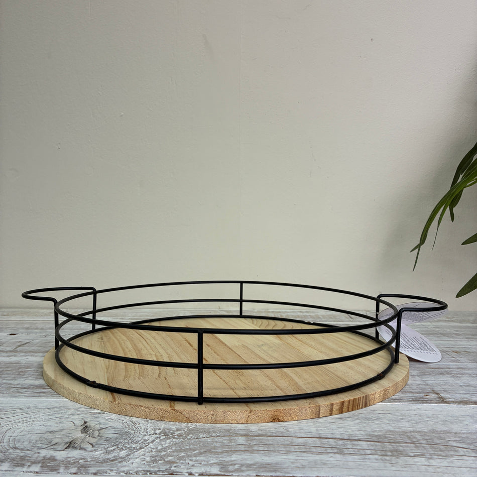Alpina Serviertablett Holz Metall Rund Deko Tablett 43cm Küchentablett