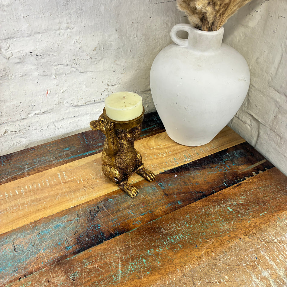 PTMD Teelichthalter Miro Maus goldfarbig Kunststoff 14,5cm