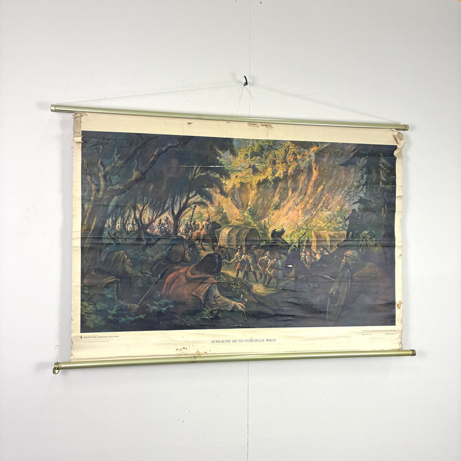 Vintage Schulkarte - Schlacht im Teutoburger Wald - Rollbild Lehrtafel Wanddeko