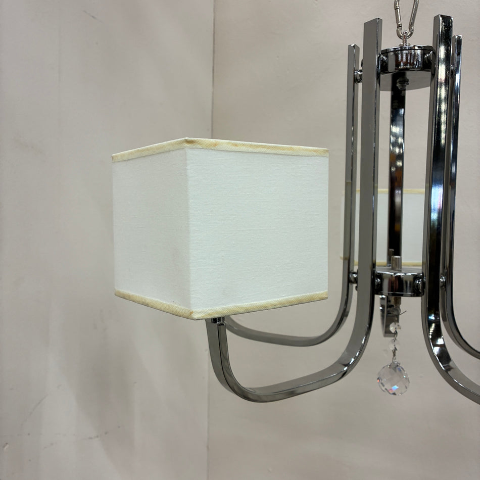 Kronleuchter Luster Hängelampe Deckenlampe Chrom Stoffschirm Lampe Gebraucht