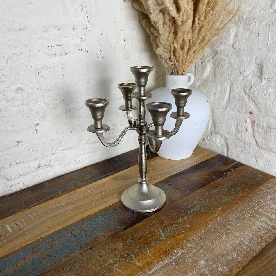 Kerzenhalter silberfarben Aluminium 28cm Kerzenständer Deko