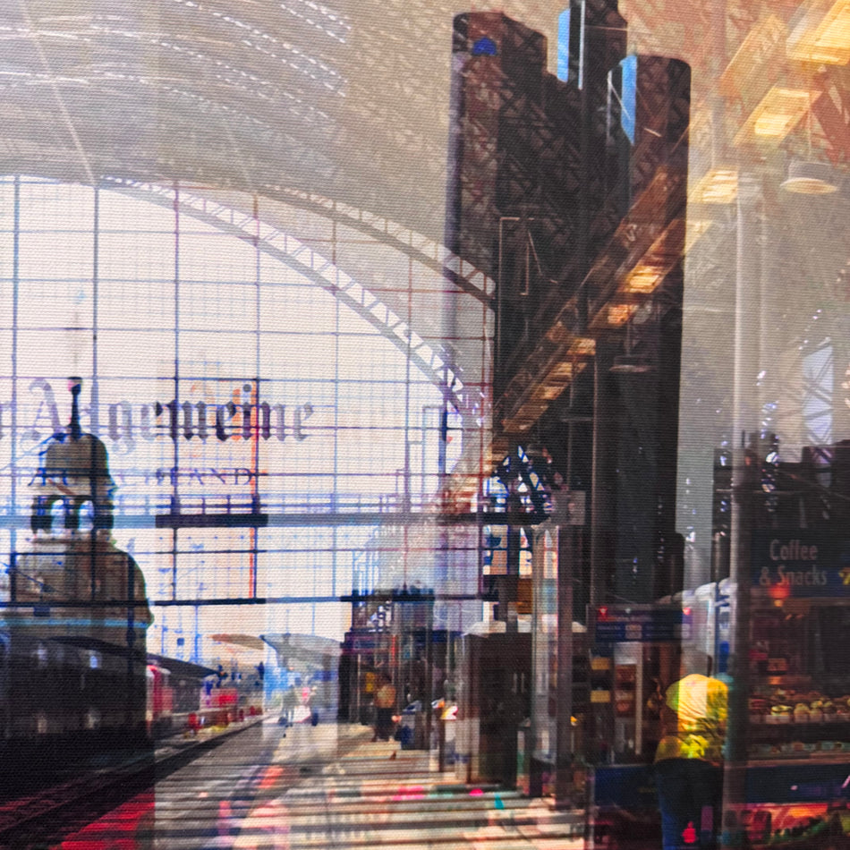 Wandbild 90x90 - Frankfurter Hauptbahnhof - Fotodruck auf Leinwand Gebraucht