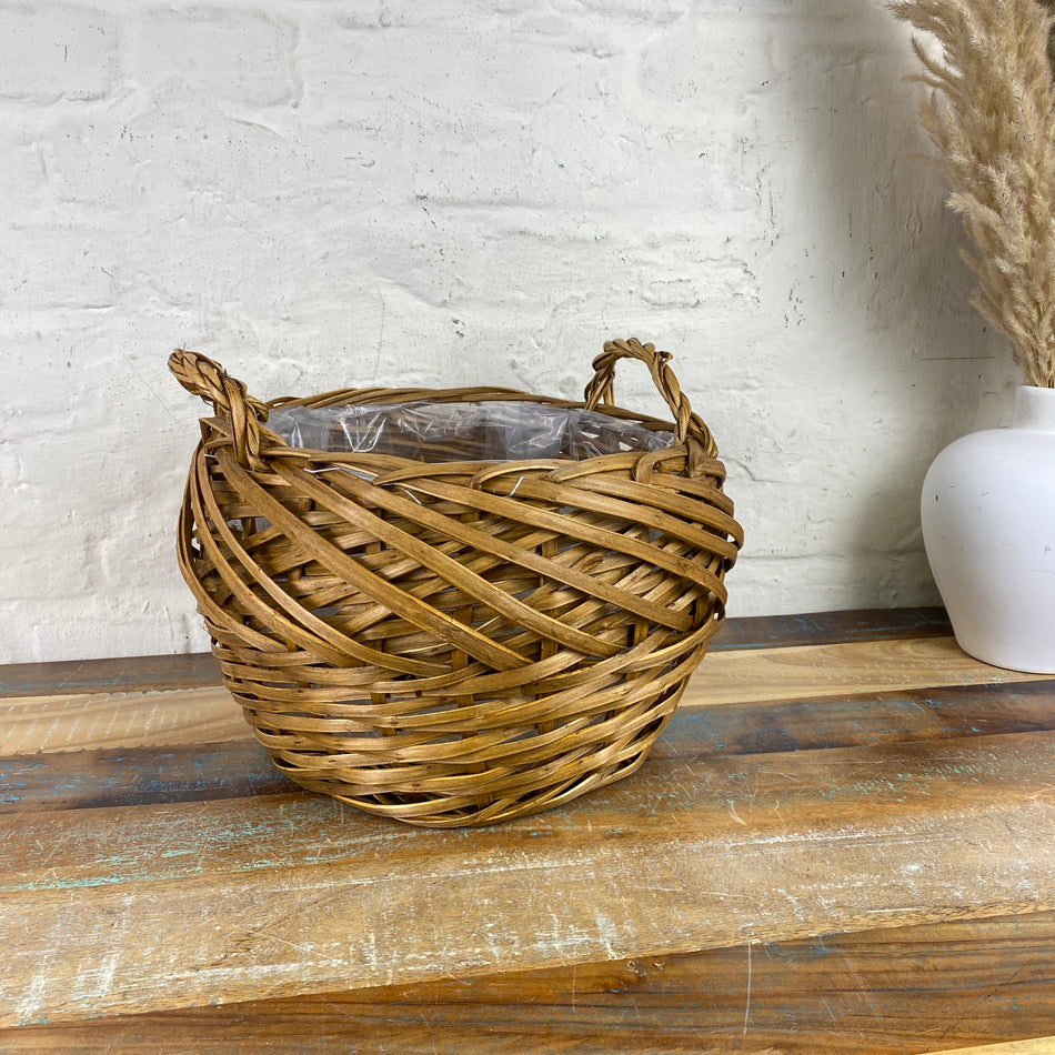 Korb braun Holz natürlich 38cm Deko Blumentopf beschichtet