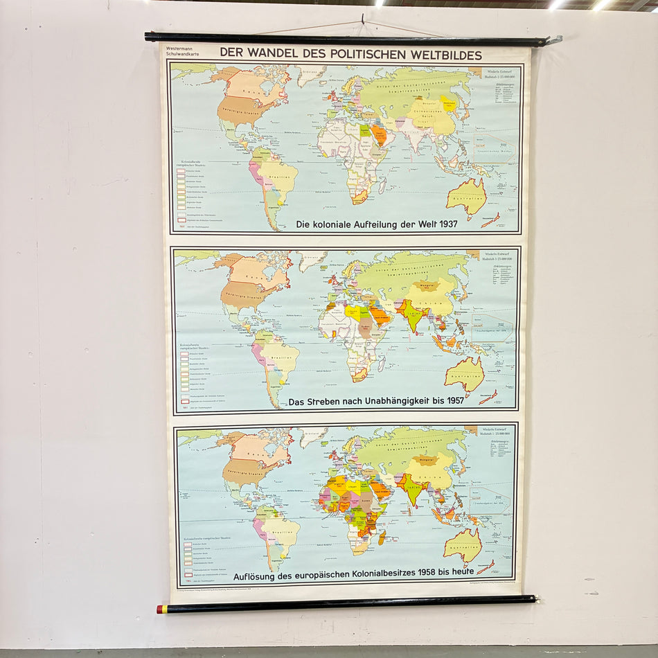Vintage School Poster – The Changing Political Worldview – Politics and Social Studies Educational Chart, Westermann Roll Chart, Used