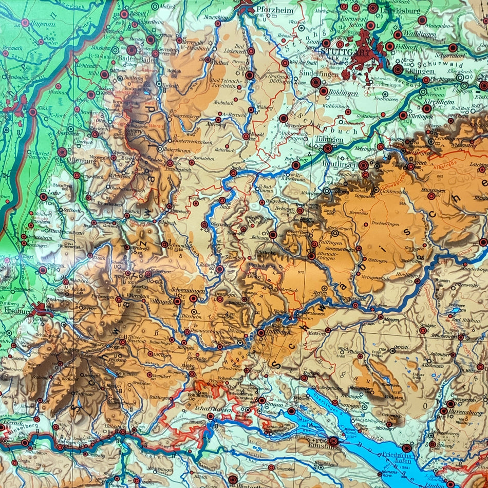 Vintage School Map – Southern Germany – History Geography Teaching Chart Westermann Roll Map Used