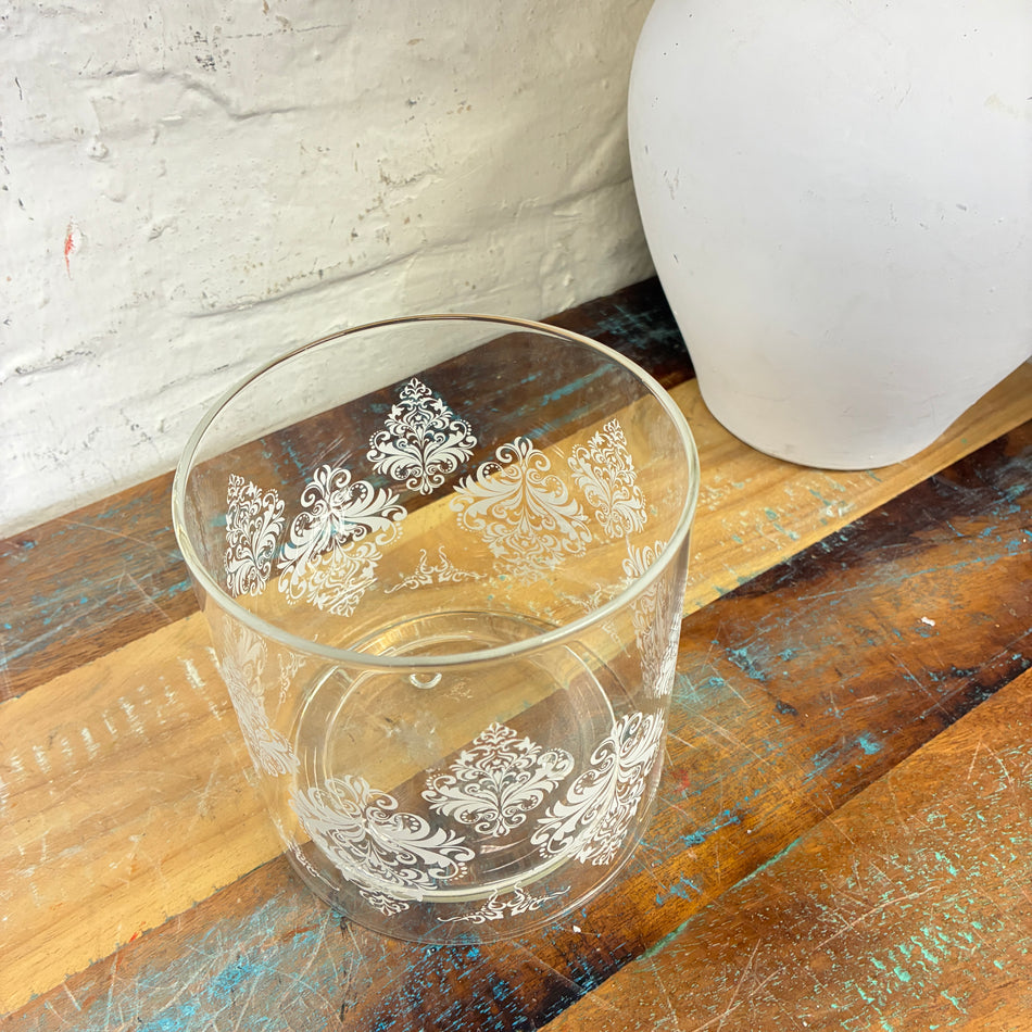 Teelichthalter 2-teilig mit weißen Ornamenten Glas 12cm