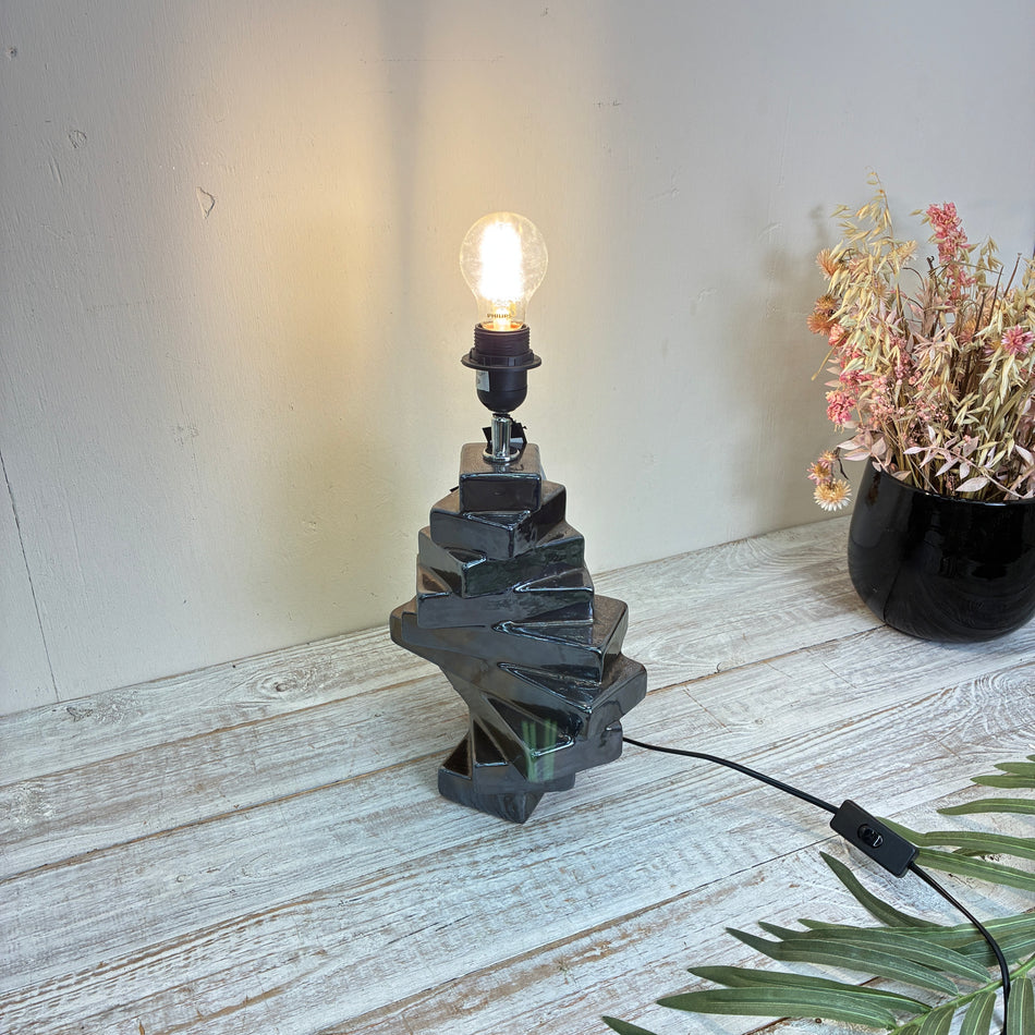 PTMD Design Tischlampe Wendeltreppe Keramik 38cm EU Stecker Schwarz Lampe