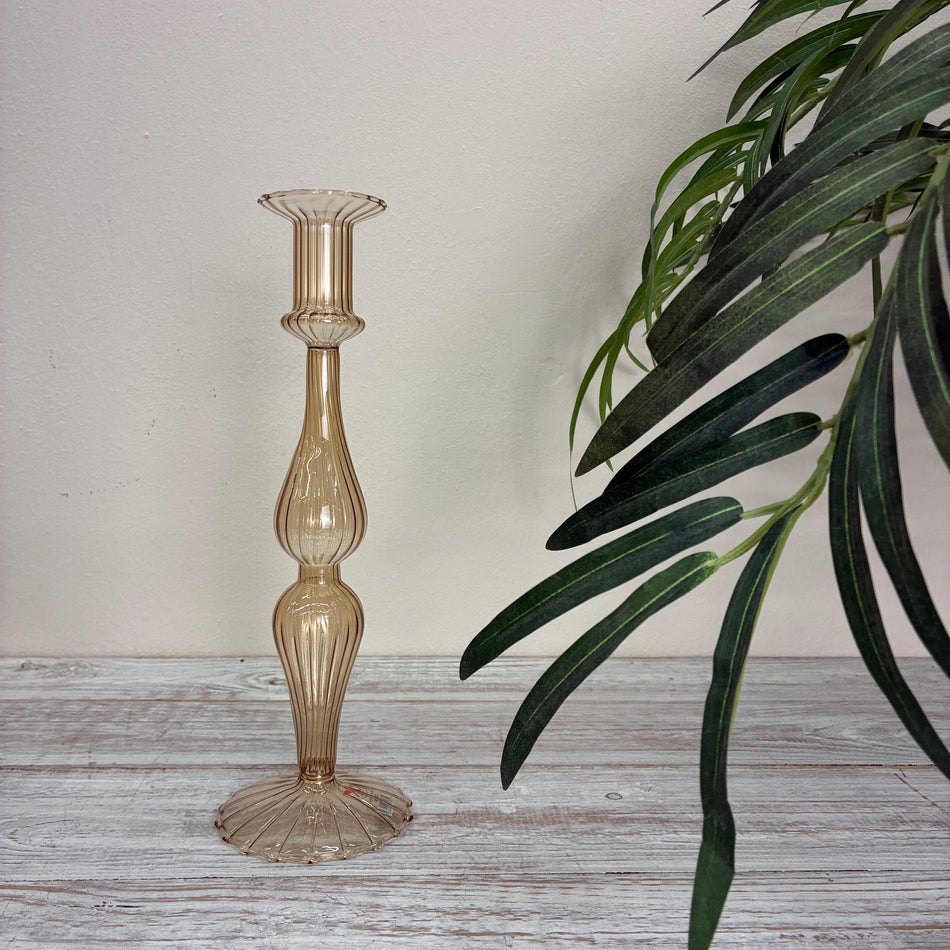Kerzenständer beige Glas Ständer Deko Kerzenhalter 29cm