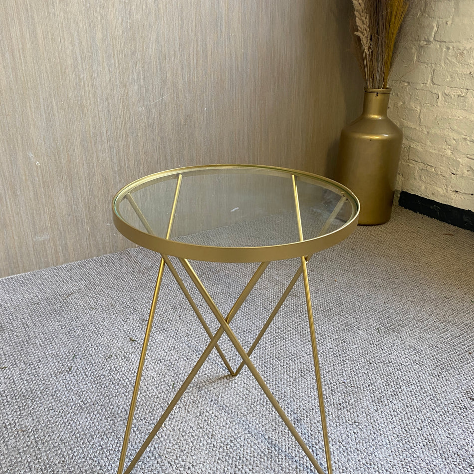 Lifa Living Beistelltisch Emily golden Metall Glas Tisch 48cm