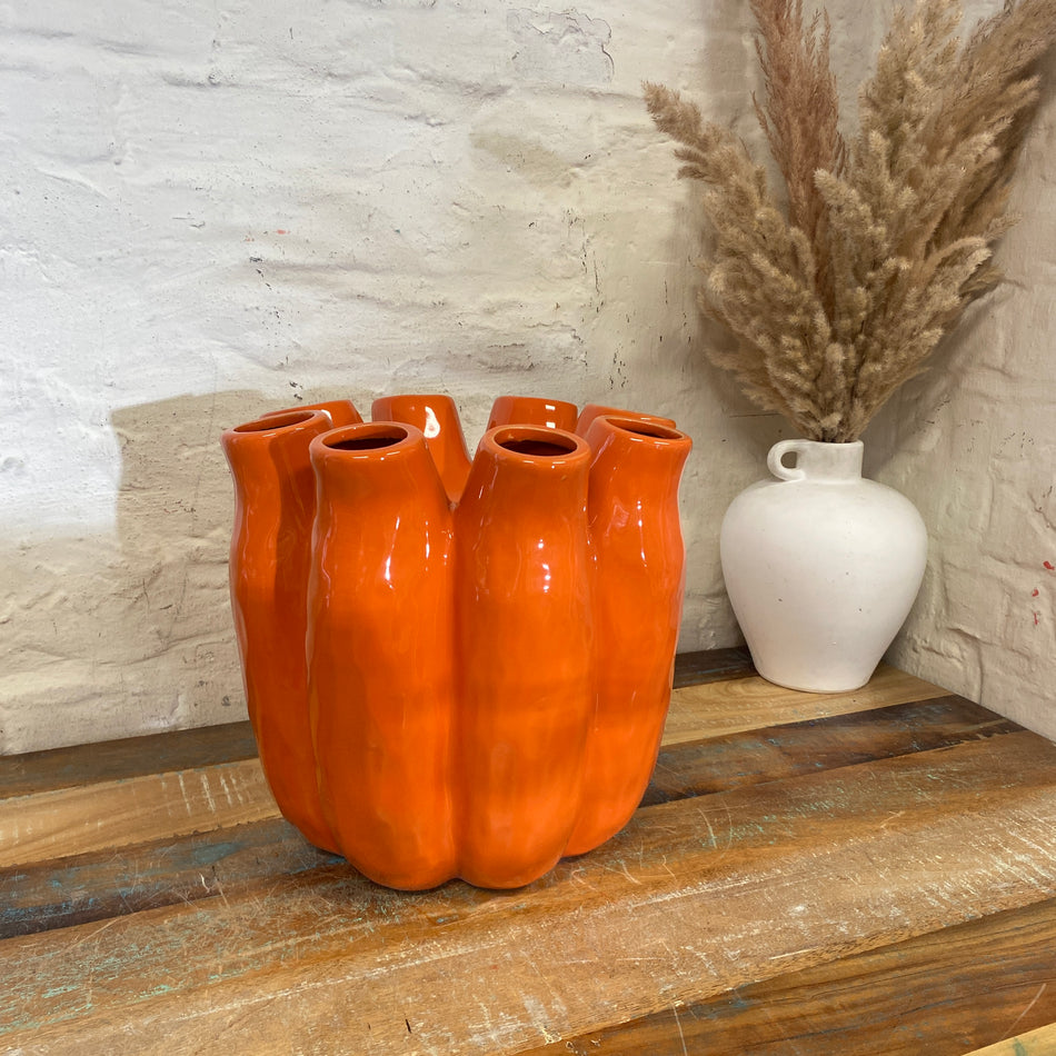 Luna Tube Vase orange Keramik Deko Blumenvase 30cm