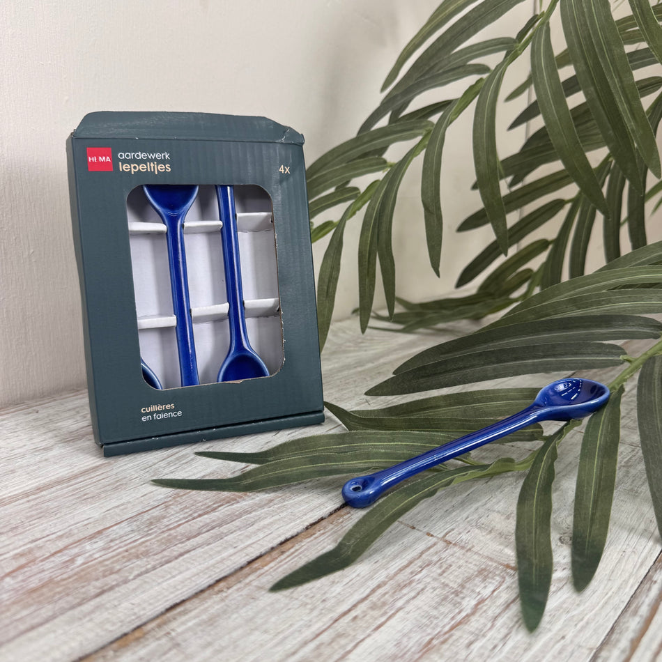 HEMA Keramik Löffel Set Blau 4-teilig Neuware Besteck Küchenbedarf