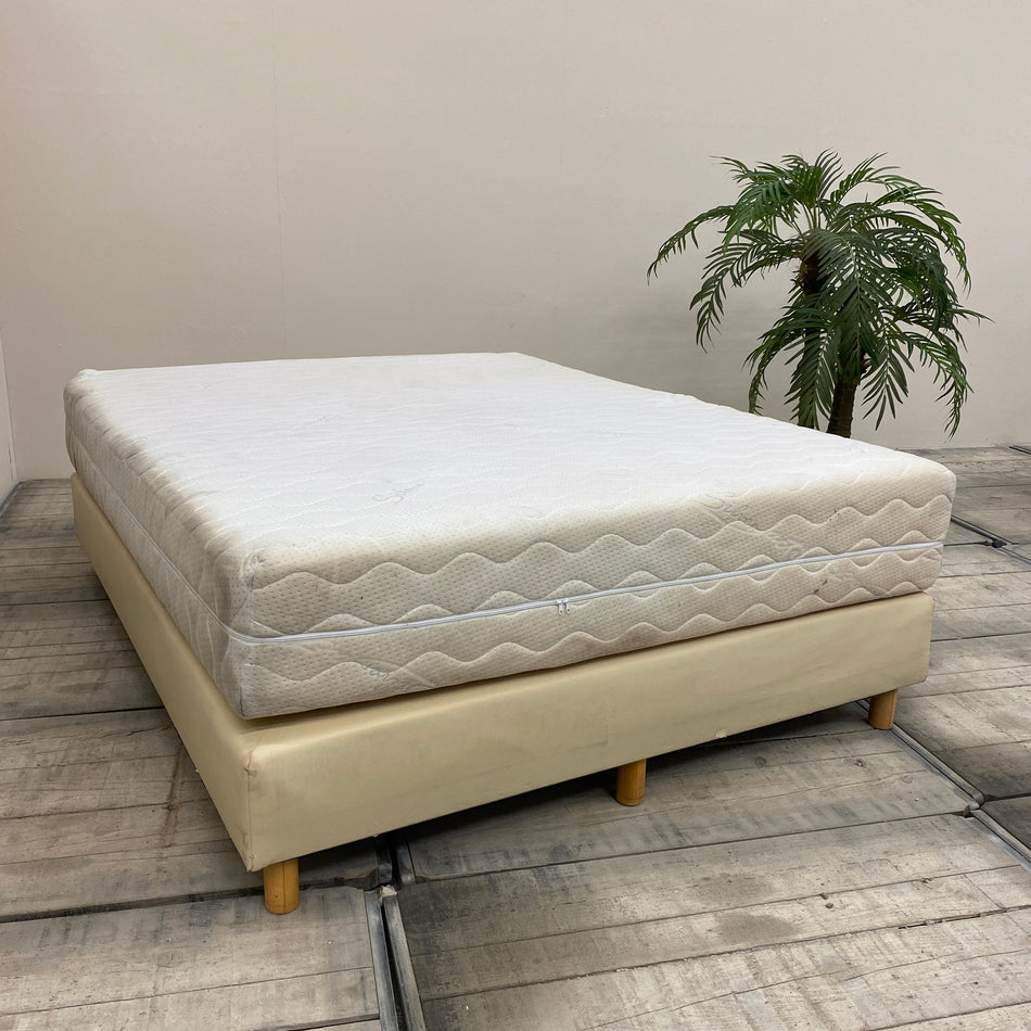 Boxspringbett 160x200 Creme Leder mit Matratze Bett Gebraucht