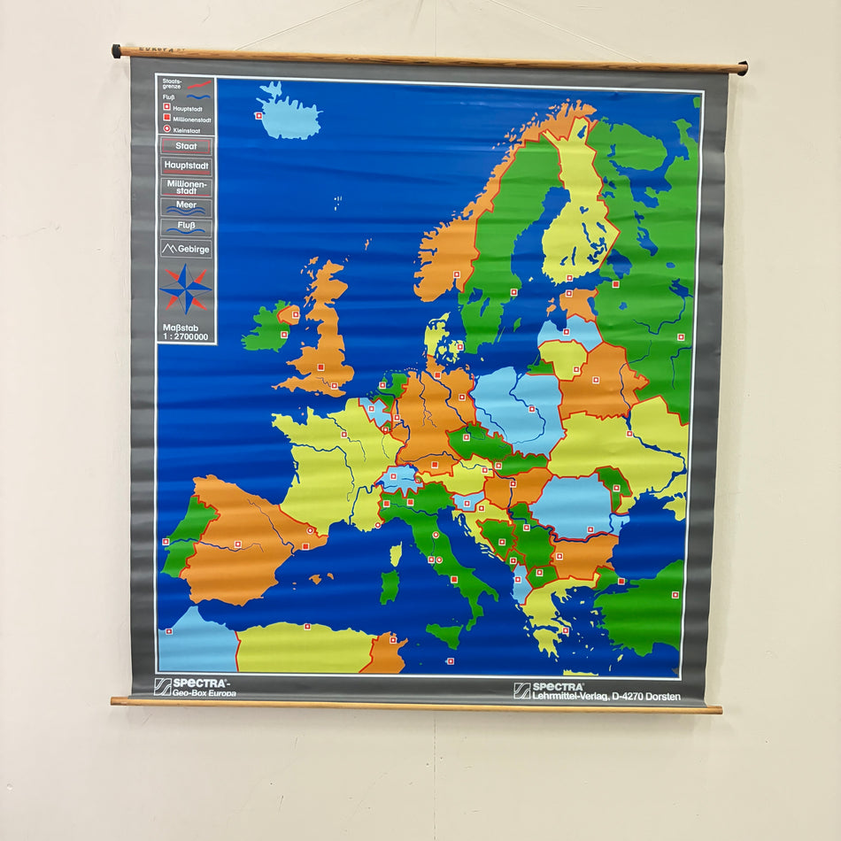 Vintage School Map – Europe – Geography Teaching Chart Spectra Roll Map Used