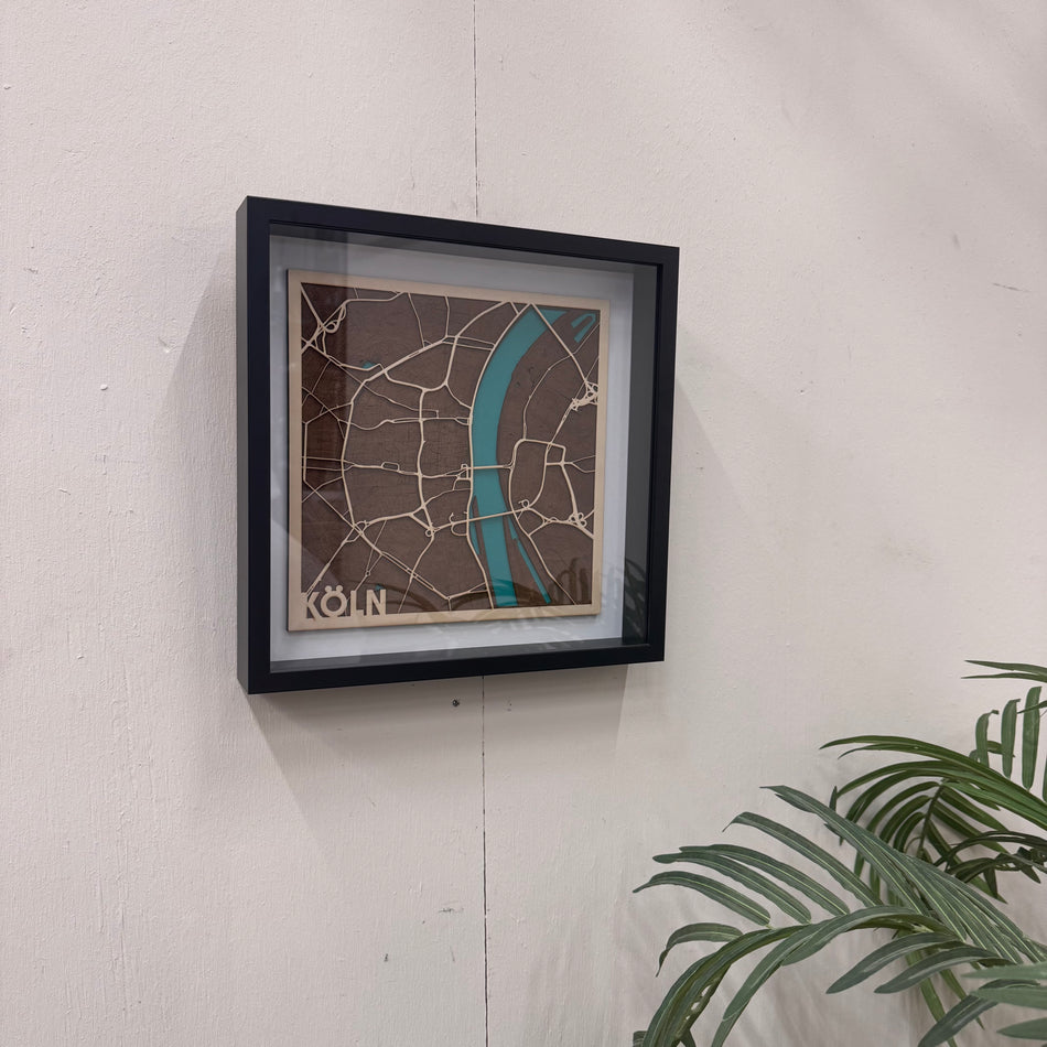 Thomas Klotz Köln Holz-Stadtkarte Blau 3D-Relief Wandbild Deko