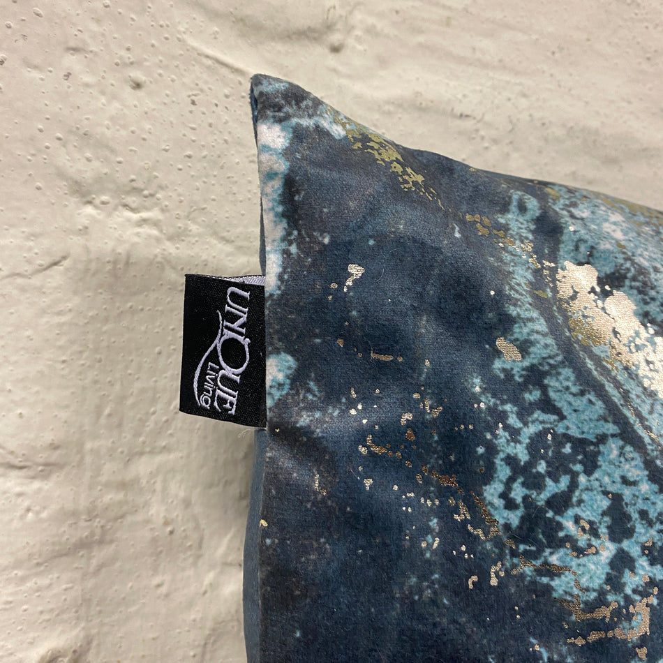 Unique Living Vince Zierkissen blau gold Marmor Dekokissen 45x45 Neuware