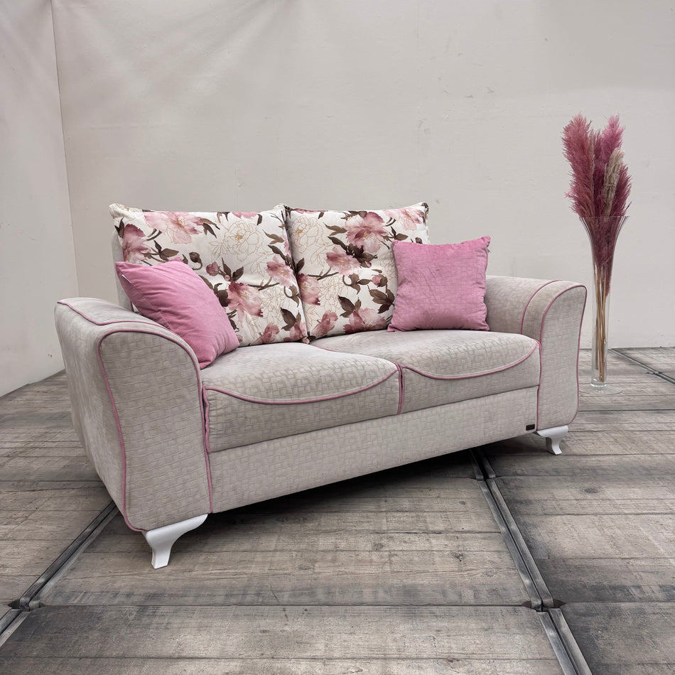 Savolli Zweisitzer Couch Beige Grau Rosa mit Kissen Sofa Gebraucht