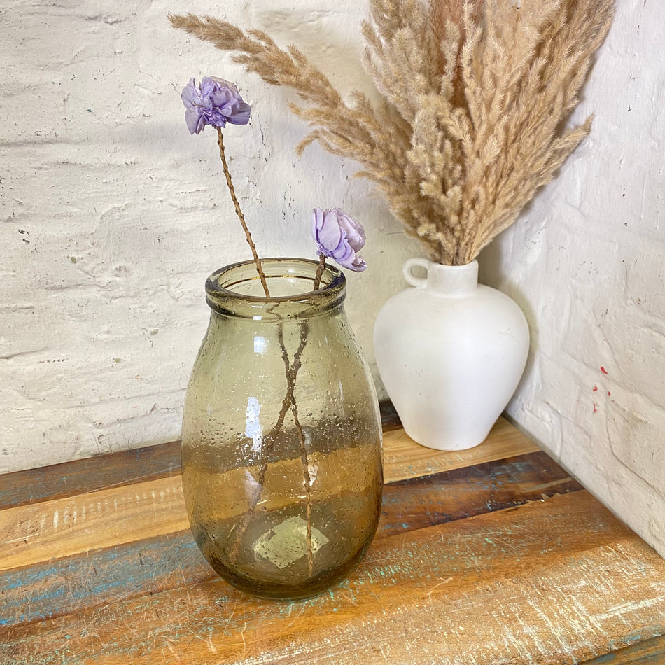 Vase Blumenvase beige recyceltes Glas 28cm