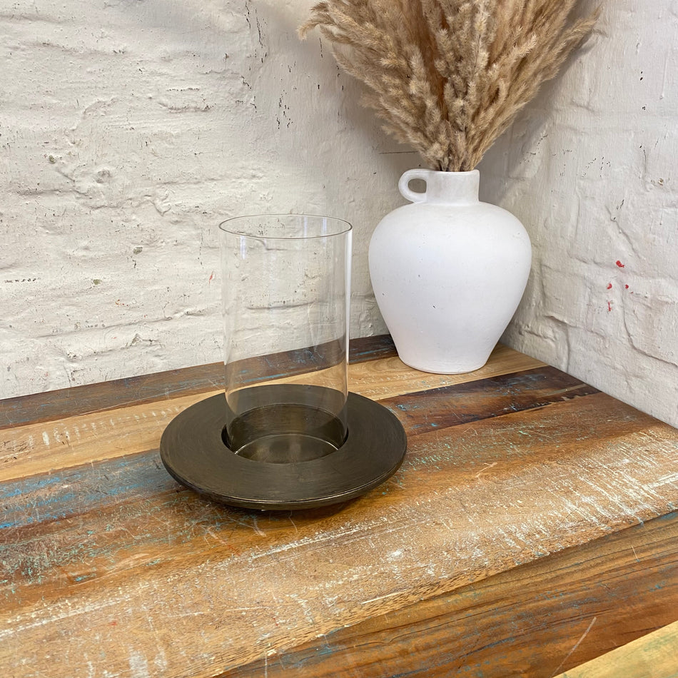 Countryfield Lainie Windlicht messing Glas Teelichthalter 20cm