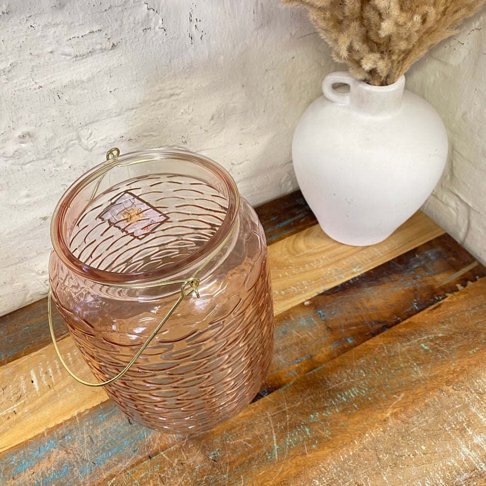 Windlicht rosa Metall Glas 18x25cm