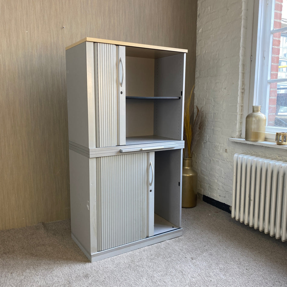 Doppelschrank gebraucht silbern grau 150cm Büro Schrank