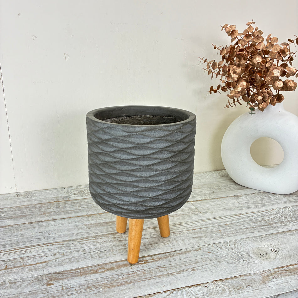 Decoris Blumentopf 32cm Grau Keramik Holz Übertopf Deko