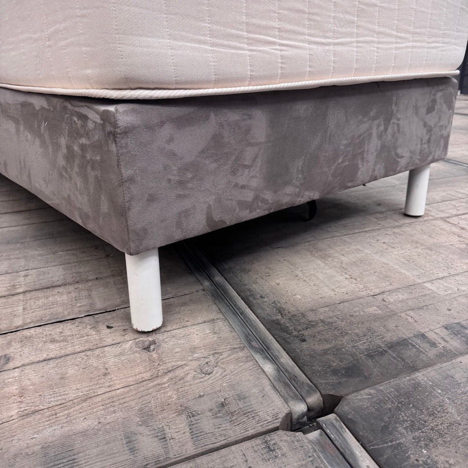 Boxspringbett grau 90x200 inkl Matratze Velours Einzelbett Bett gebraucht