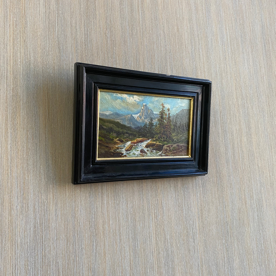 Ölgemälde antik Gebirgsbach Malerei Kunst Landschaft (19./20. Jh.) 33x22cm