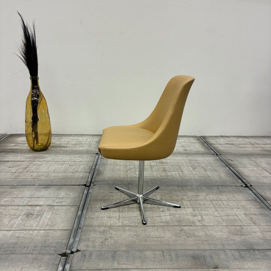Drehstuhl Beige 5-Stern-Fußkreuz Ocker Kunstleder Stuhl Gebraucht