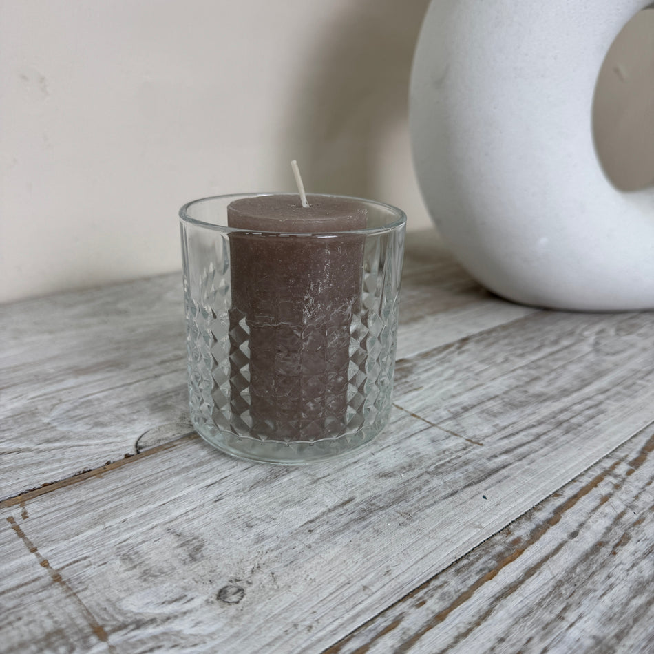 Teelichthalter Windlicht Glas Reliefstruktur Teelichtglas Transparent Gebraucht