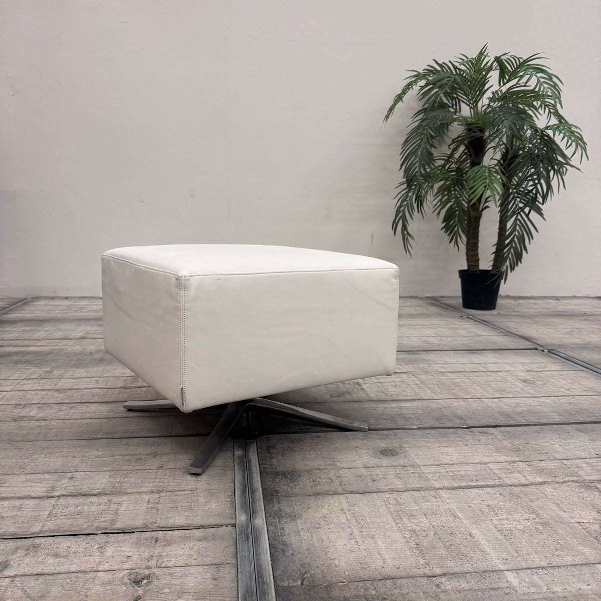Walter Knoll Sitzhocker Weiß Leder Designer Fußhocker Hocker Gebraucht