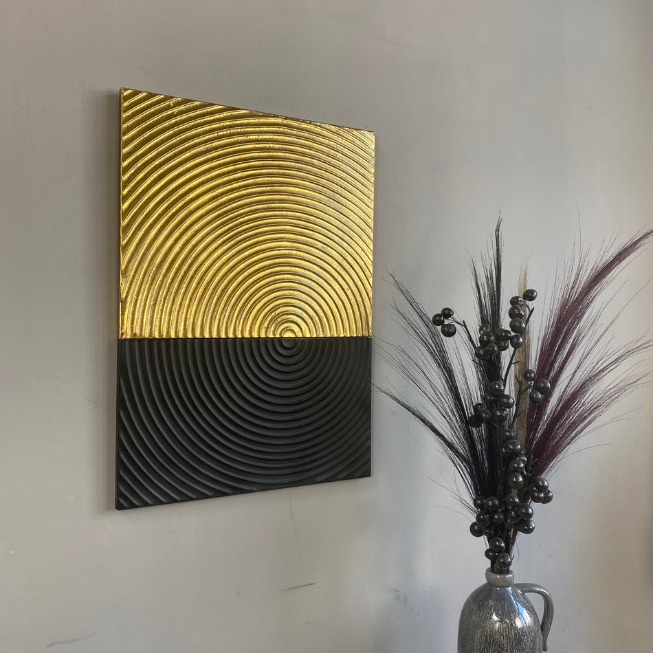 PTMD Vallon Wanddeko gold schwarz Metall Wandbild Kreiswelle 50x70 Deko
