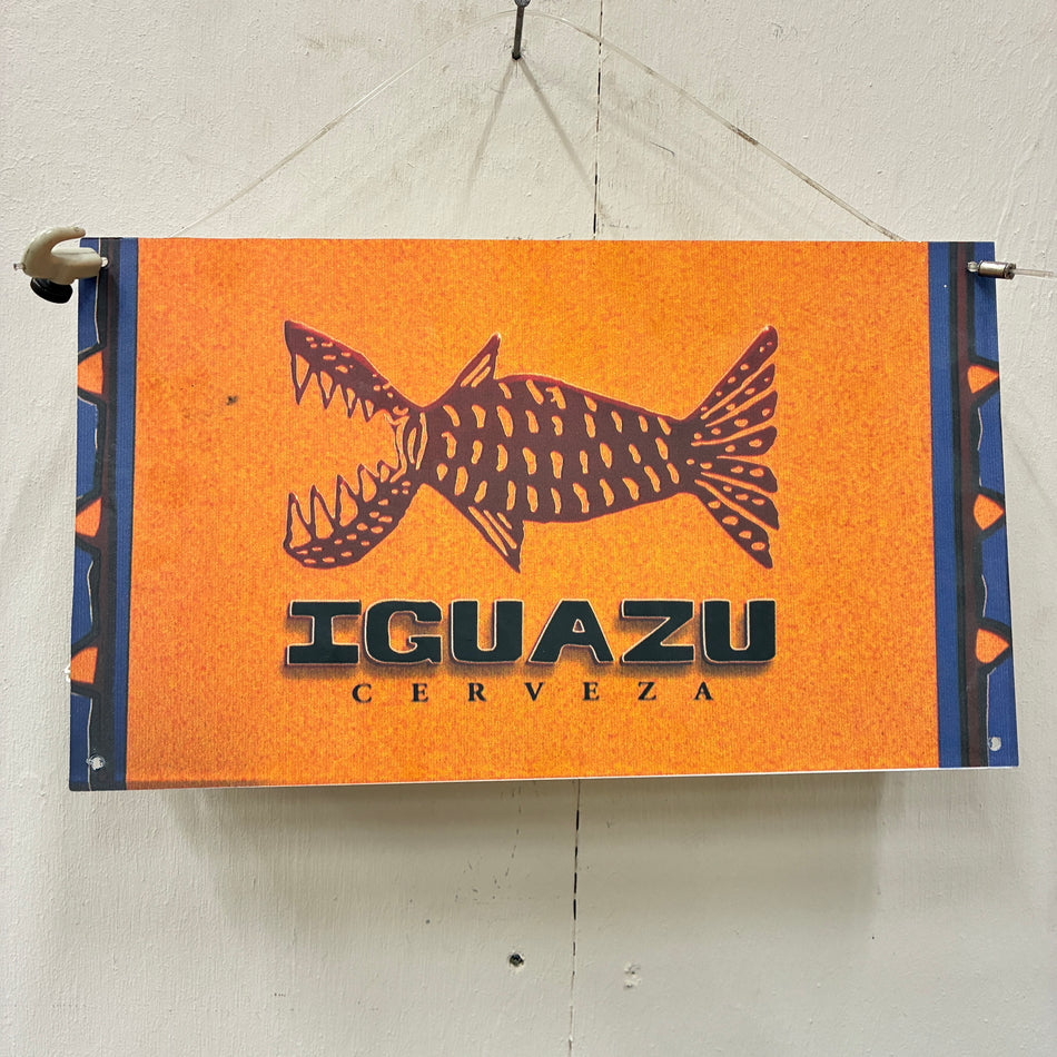 Iguazu Beer Advertising Sign Orange White Plastic Metal Signboard Used