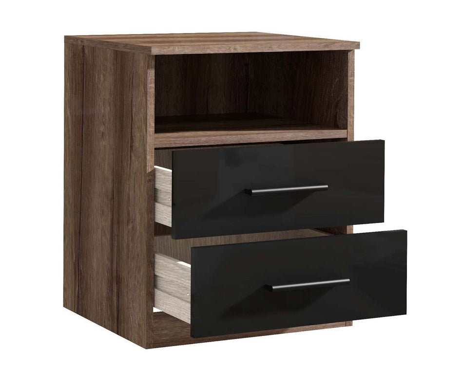 COSENZA Nachtkommode Schlammeiche / Schwarz Hochglanz