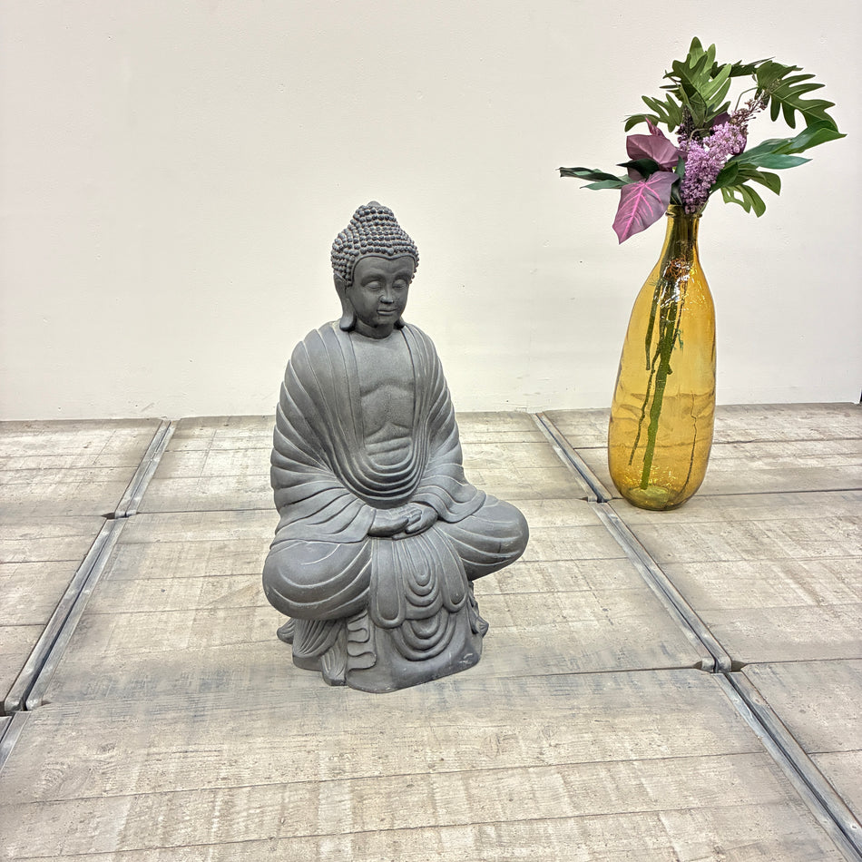 Buddha Figur Sitzender Buddha Skulptur Steinoptik Antrazit Deko Gebraucht