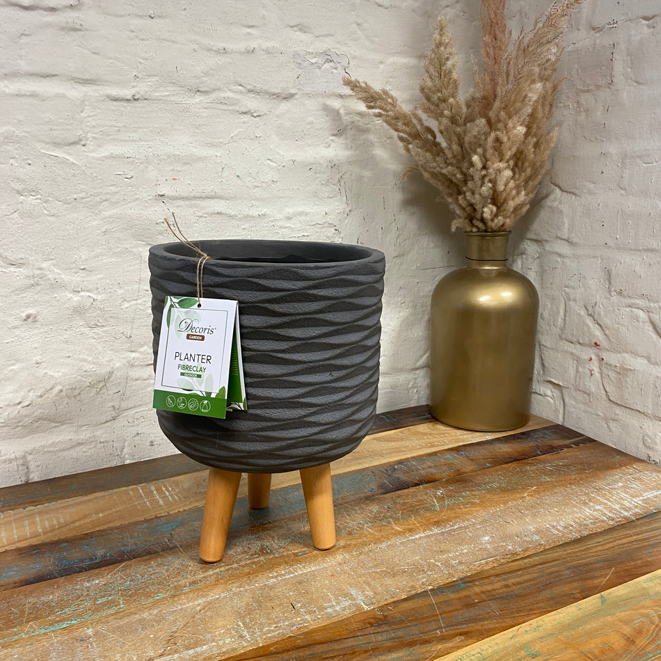 Blumentopf grau Holzbeine Pflanztopf Deko 31cm Neuware