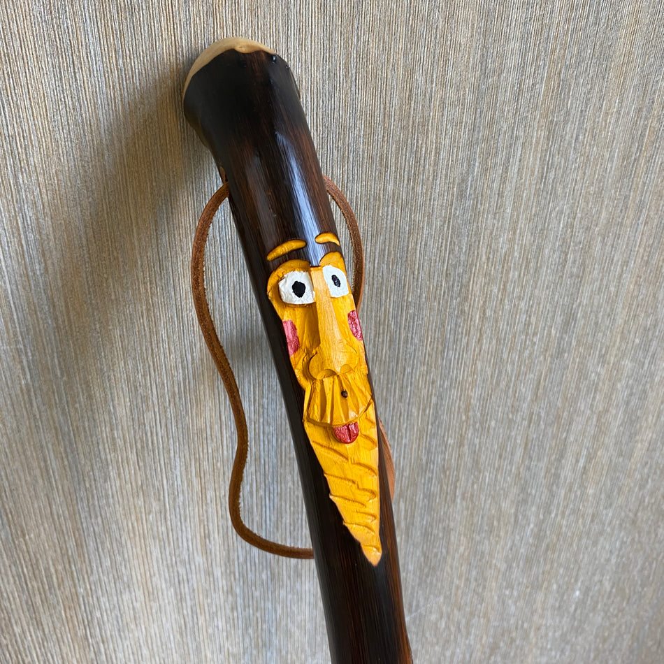 Gehstock antik Holz mit Fratze Gesicht 100cm Antiquität