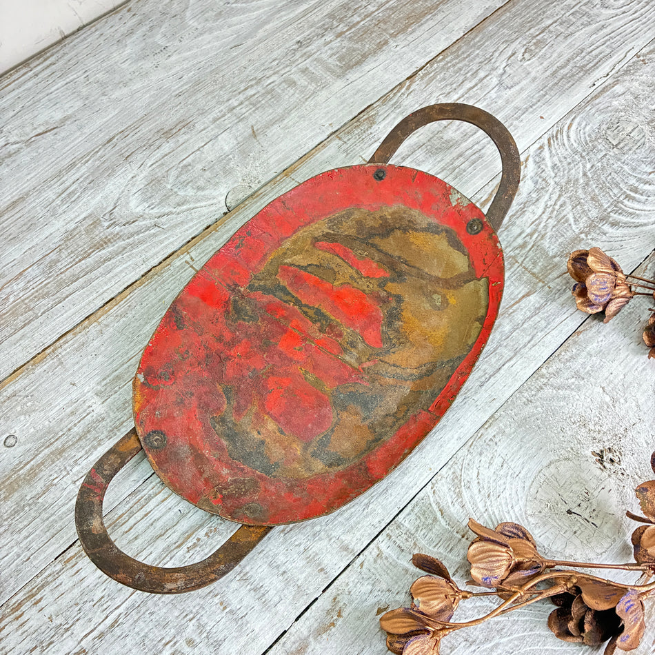 Vintage Metall Schale 40x20cm Altmetall Griffe Rot Rost Patina Dekotablett