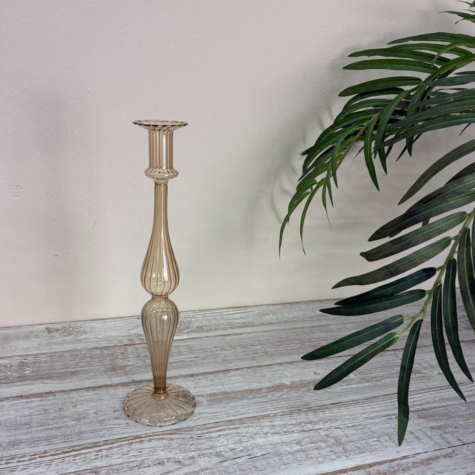 Kerzenständer Beige Glas Ständer Deko Curvy Kerzenhalter 35cm