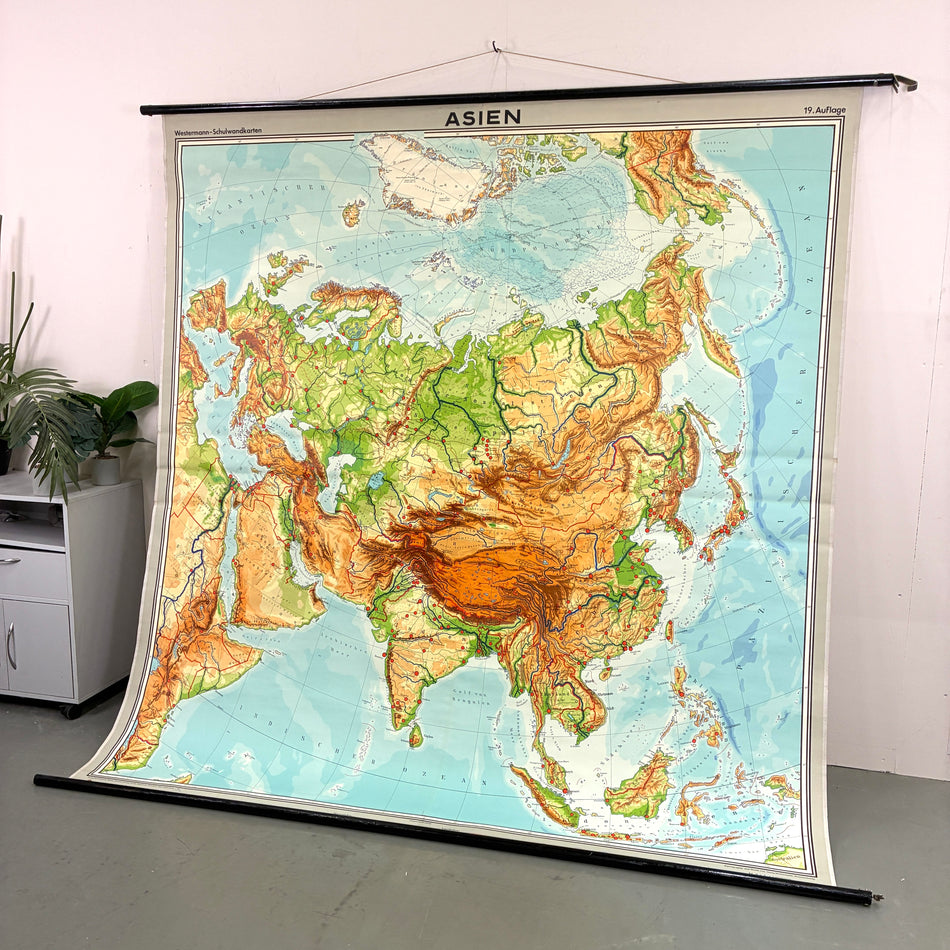 Vintage Schulkarte – Asien – Westermann Geografie Lehrtafel Rollbild Wanddeko