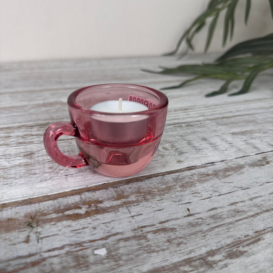 Espresso Tasse Teelichthalter Rosa Glas Deko