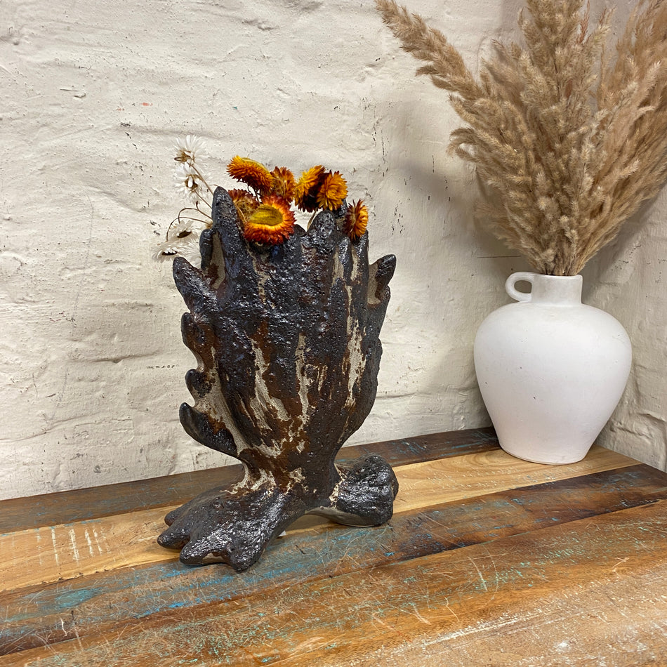 PTMD Baxon S Vase braunt Zement Blumenvase Deko 31cm