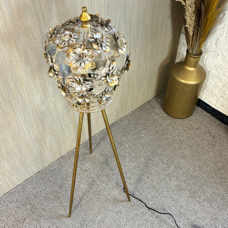 PTMD Loraz Stehlampe mit Blumenornamenten golden Metall 112cm Lampe