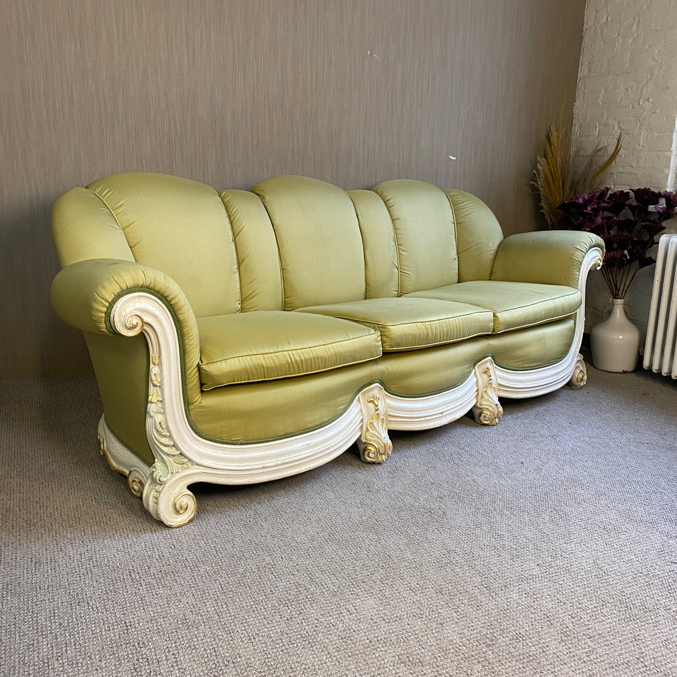Barock Sofa 3-Sitzer Grün mit Holzschnitzereien – Elegante Vintage Couch gebraucht